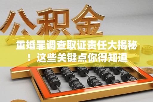 瑞昌重婚罪调查取证责任大揭秘！这些关键点你得知道
