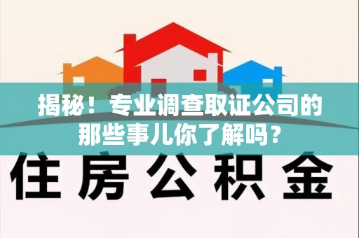 瑞昌揭秘！专业调查取证公司的那些事儿你了解吗？