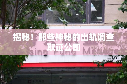 瑞昌揭秘！那些神秘的出轨调查取证公司